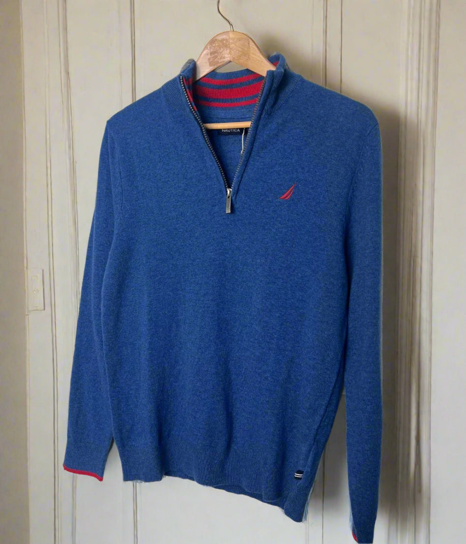 Blue Mens Lambswool Rich 1/4 Zip Jumper