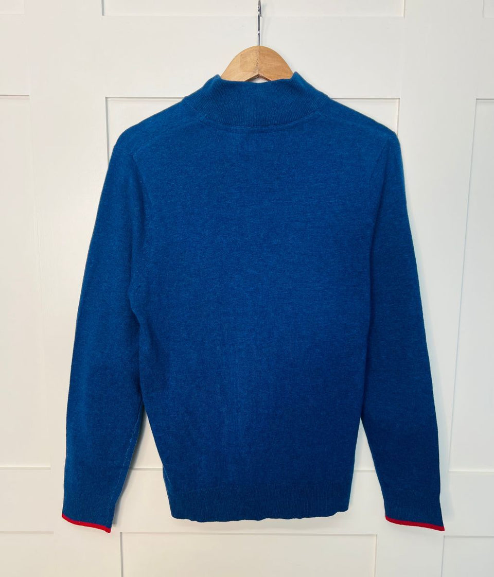 Blue Mens Lambswool Rich 1/4 Zip Jumper