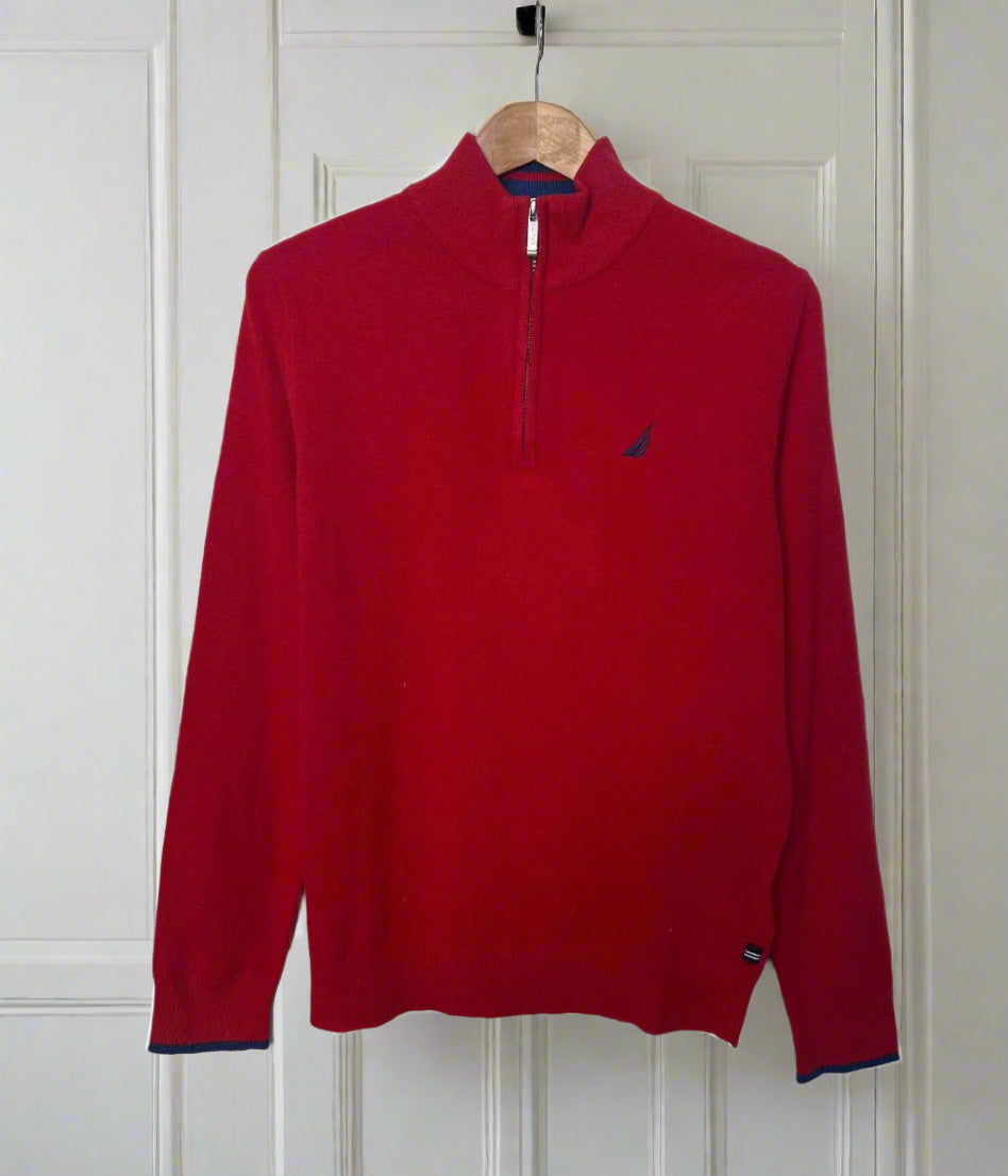 Red Mens Lambswool Rich 1/4 Zip Jumper