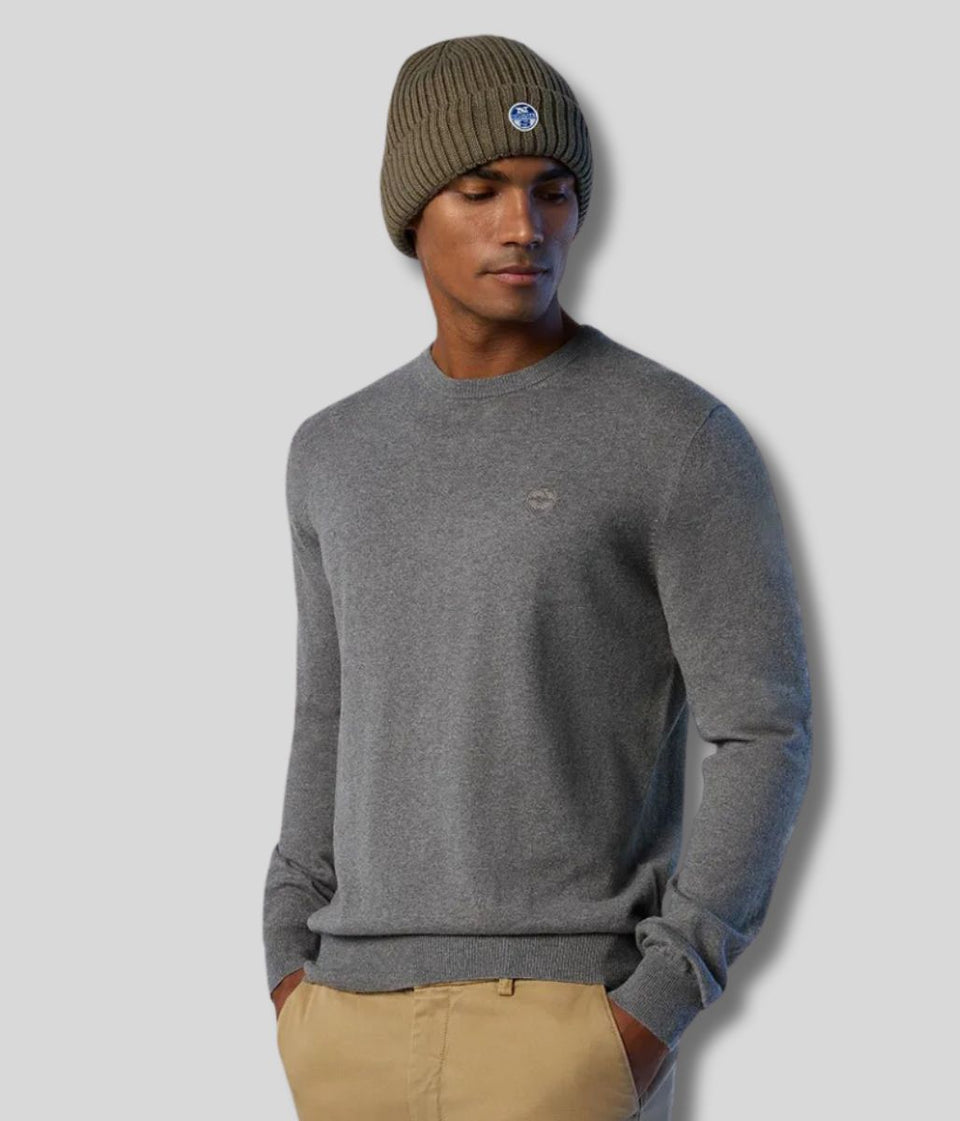 North Sails Grey Wool Rich Mens Crew Neck Jumper