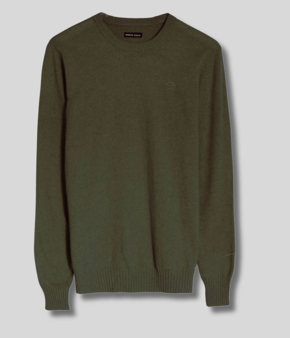 North Sails Dark Khaki Wool Rich Mens Crew Neck Jumper