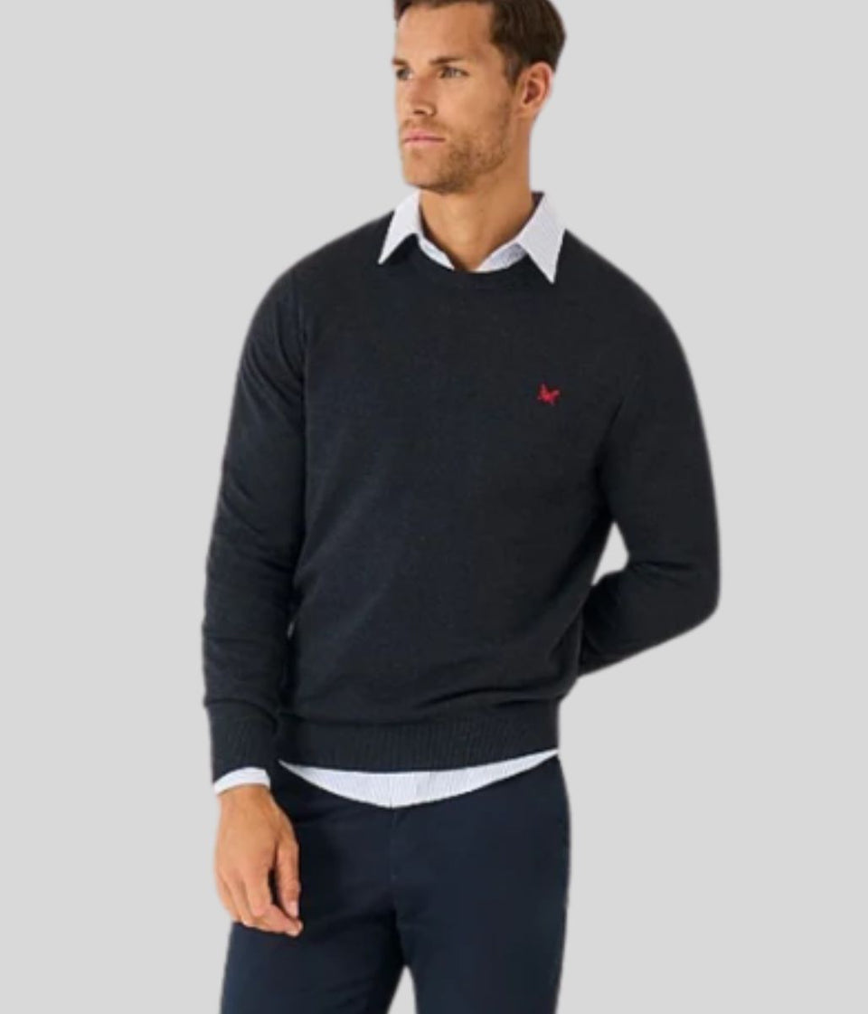 Navy Mens Cotton Crew Neck Logo Jumper
