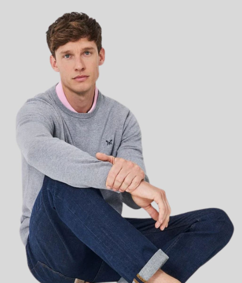 Grey Mens Cotton Crew Neck Logo Jumper