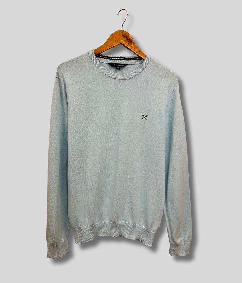 Light Blue Mens Cotton Crew Neck Logo Jumper