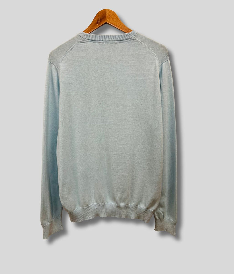 Light Blue Mens Cotton Crew Neck Logo Jumper