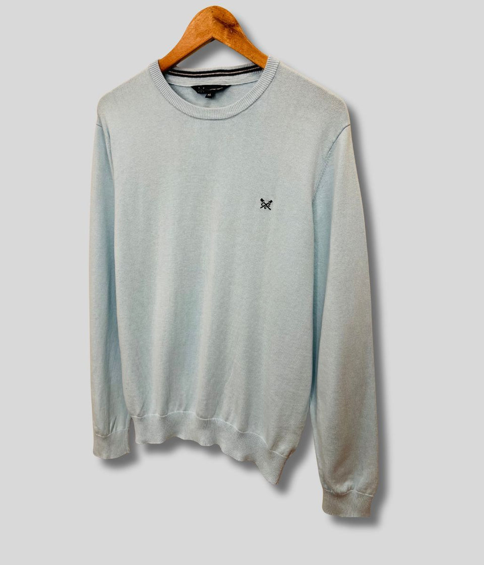 Light Blue Mens Cotton Crew Neck Logo Jumper