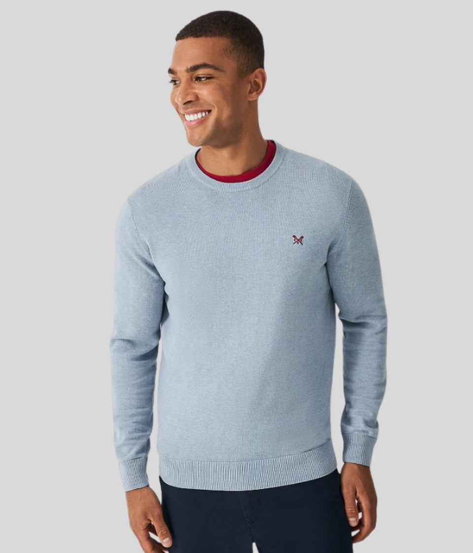 Blue Mens Cotton Crew Neck Logo Jumper