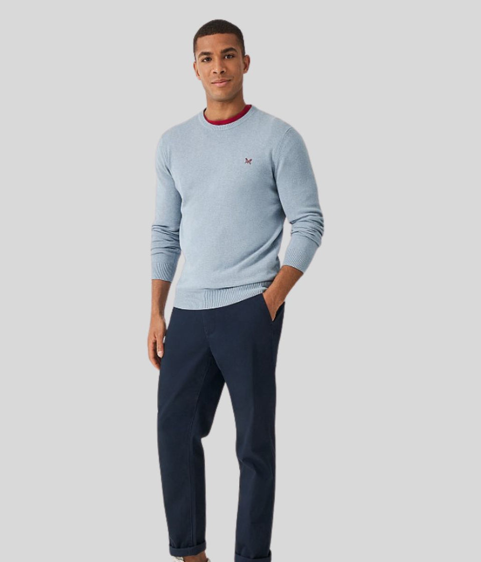 Blue Mens Cotton Crew Neck Logo Jumper