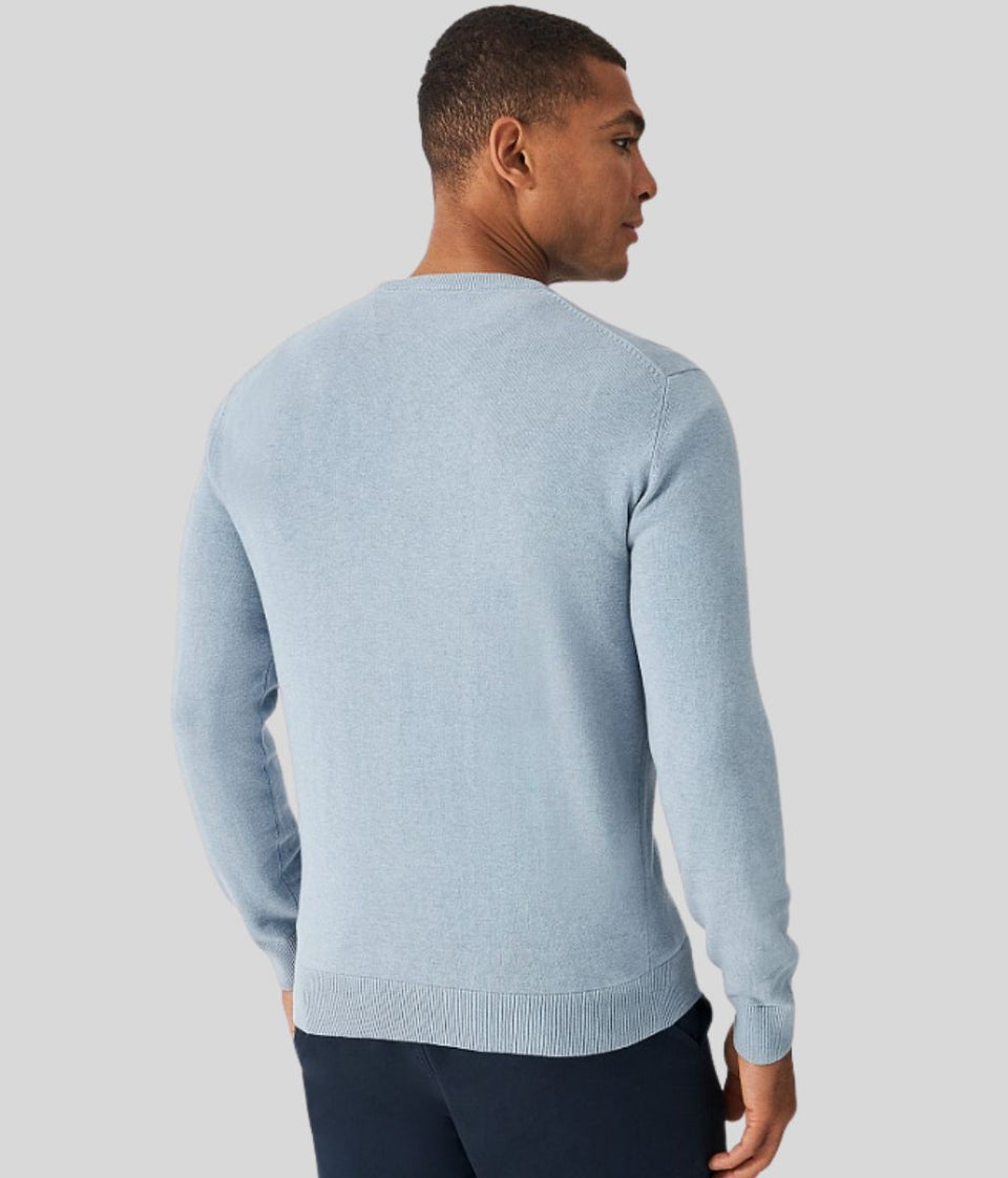 Blue Mens Cotton Crew Neck Logo Jumper
