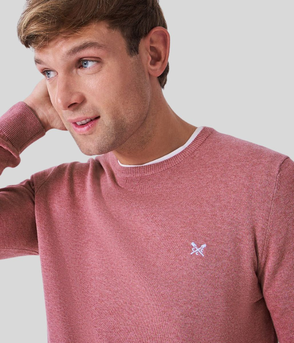 Pink Mens Cotton Crew Neck Logo Jumper