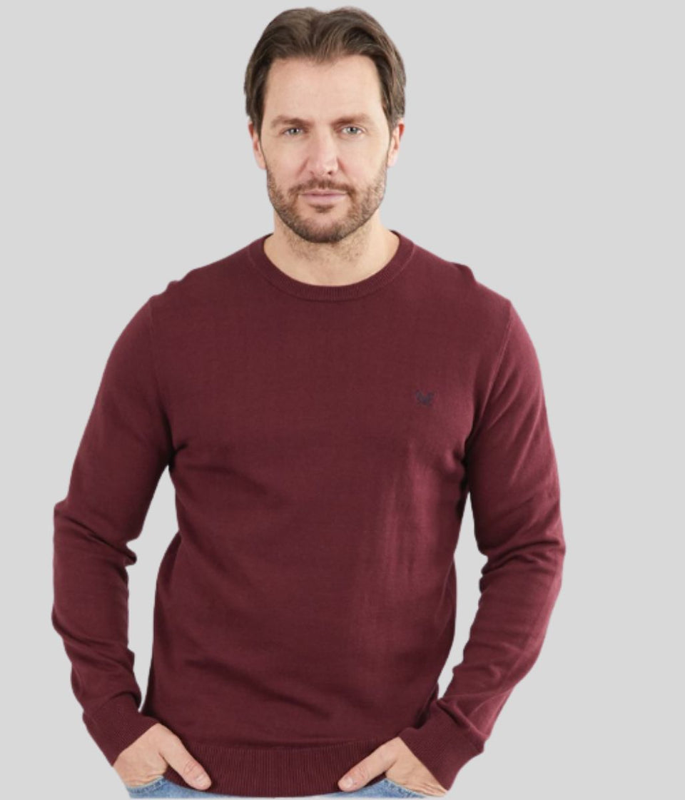 Burgundy Mens Cotton Crew Neck Logo Jumper