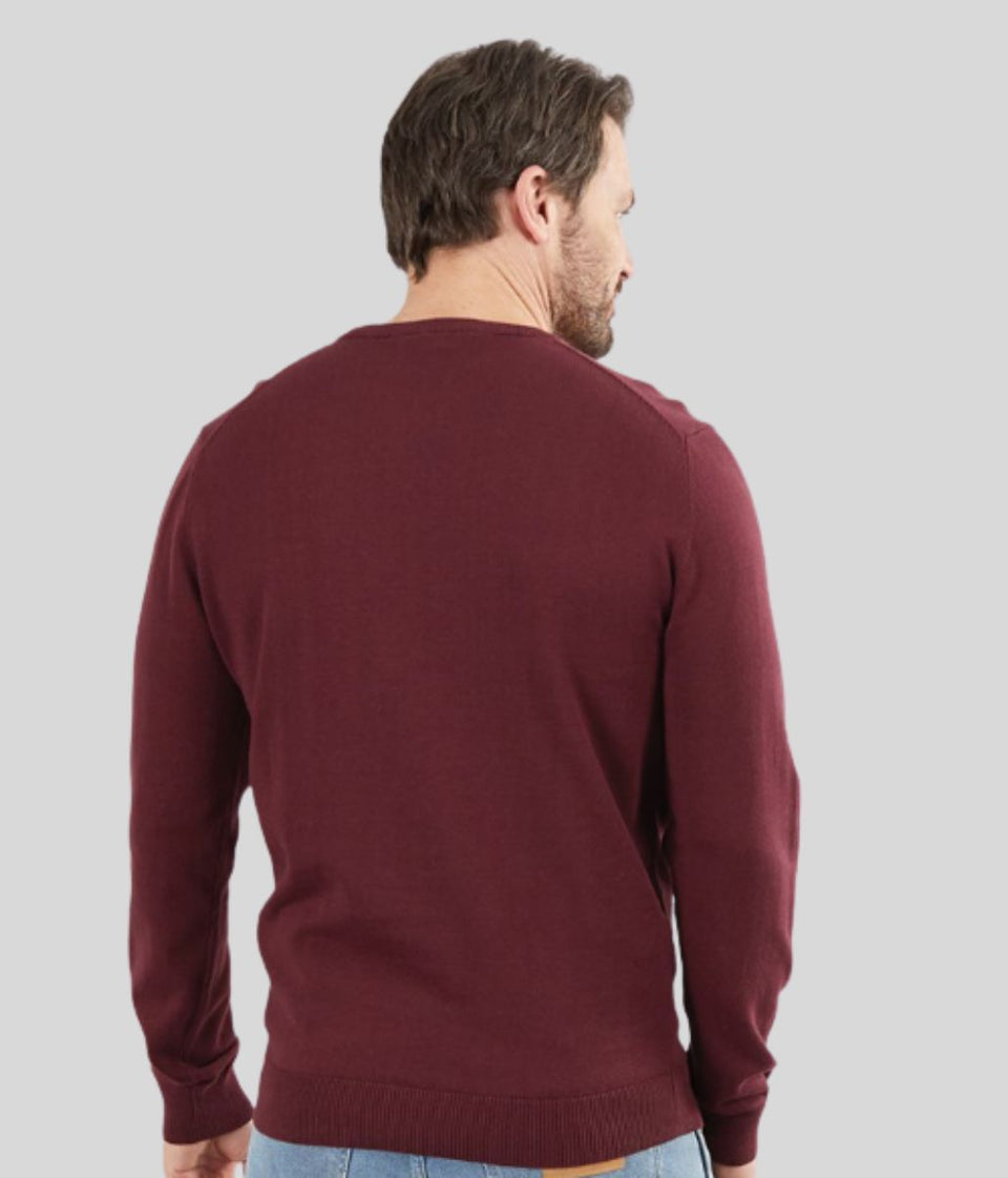 Burgundy Mens Cotton Crew Neck Logo Jumper