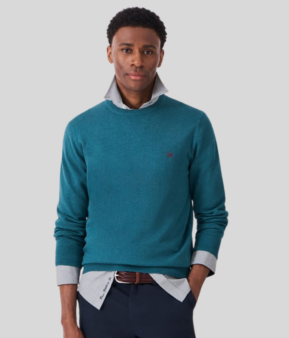 Bright Blue Mens Cotton Crew Neck Logo Jumper