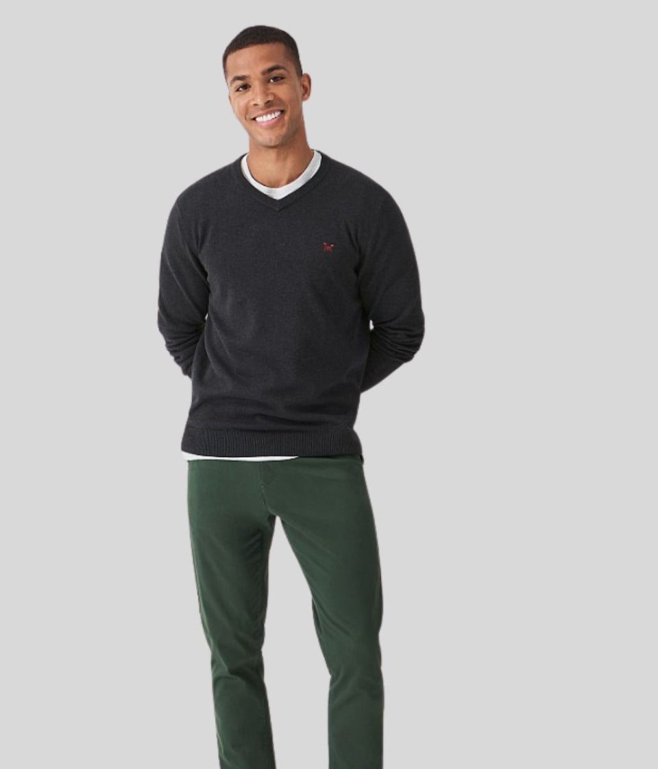 Charcoal Mens V Neck Logo Jumper