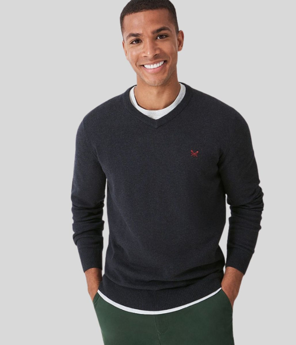 Charcoal Mens V Neck Logo Jumper