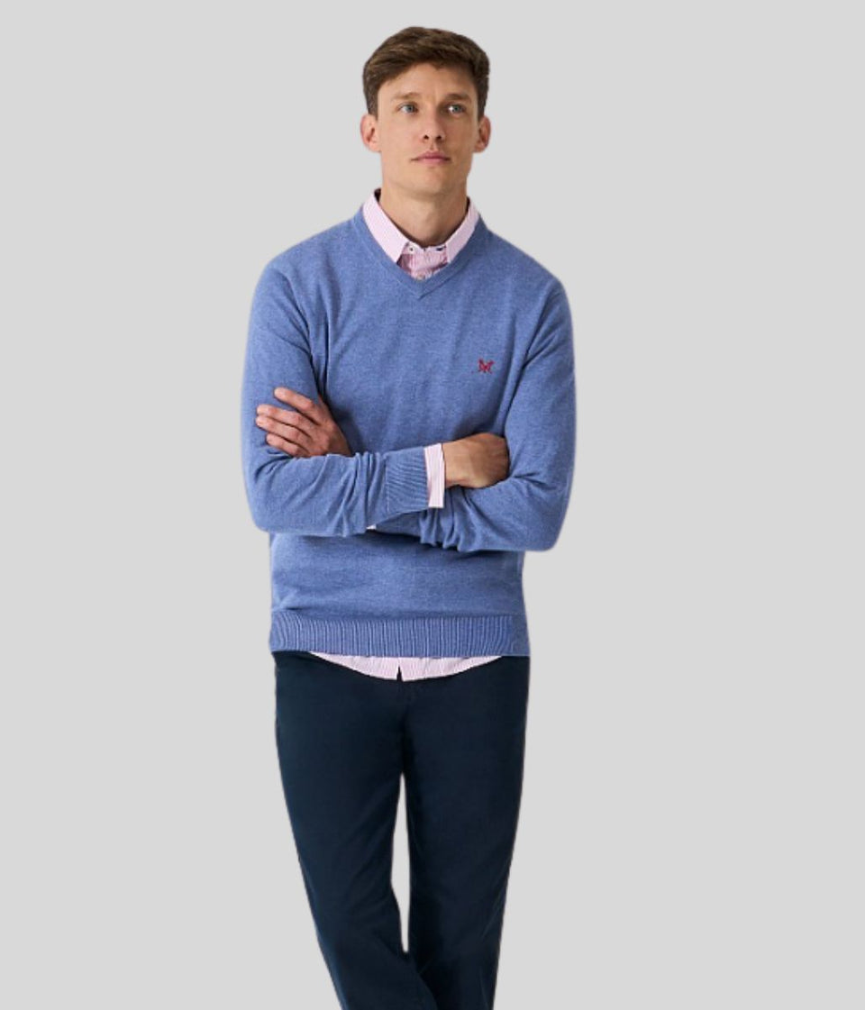 Blue Mens V Neck Logo Jumper