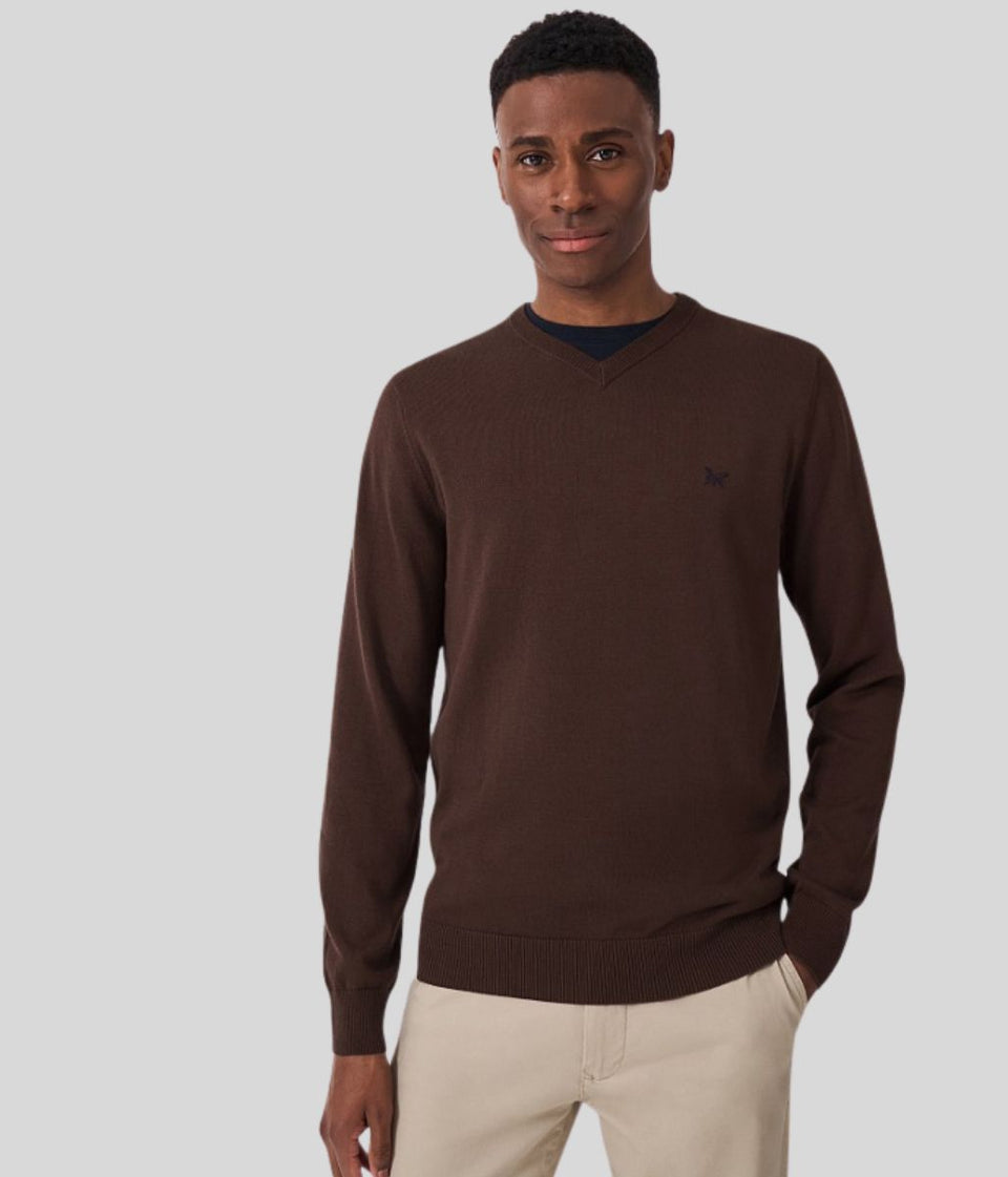 Chocolate Mens V Neck Logo Jumper