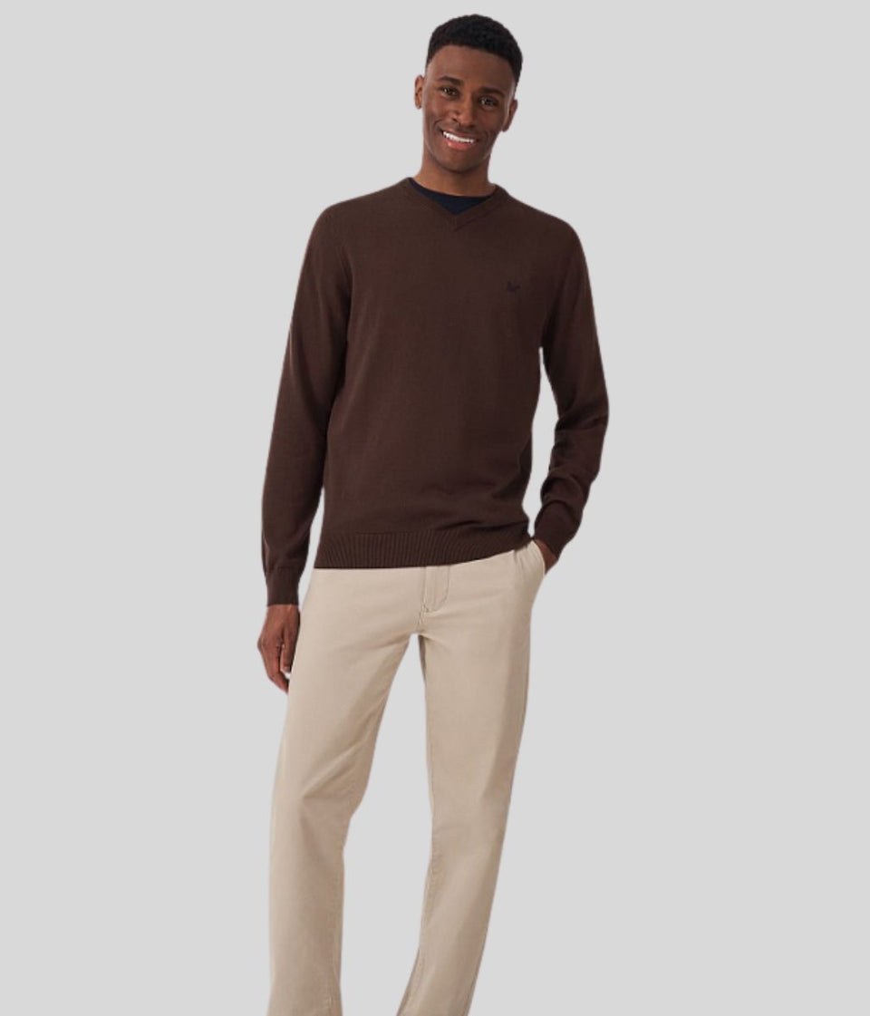 Chocolate Mens V Neck Logo Jumper