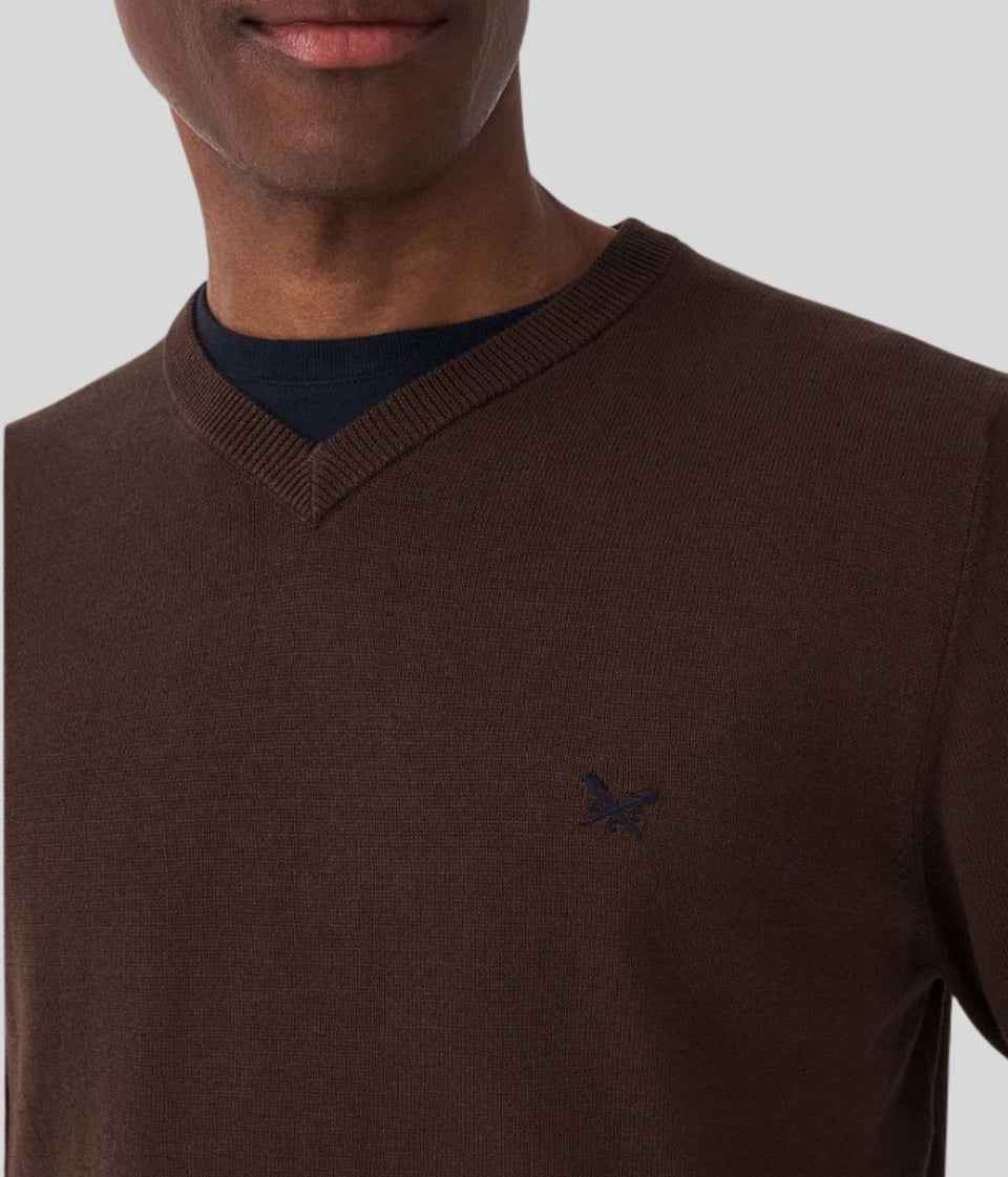 Chocolate Mens V Neck Logo Jumper