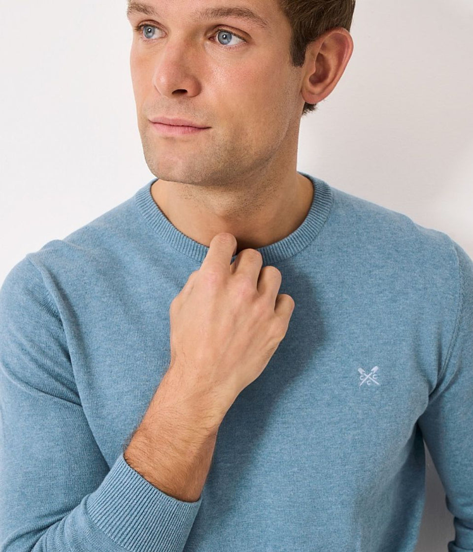 Sky Blue Cotton Crew Neck Logo Jumper