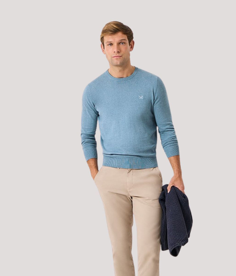 Sky Blue Cotton Crew Neck Logo Jumper