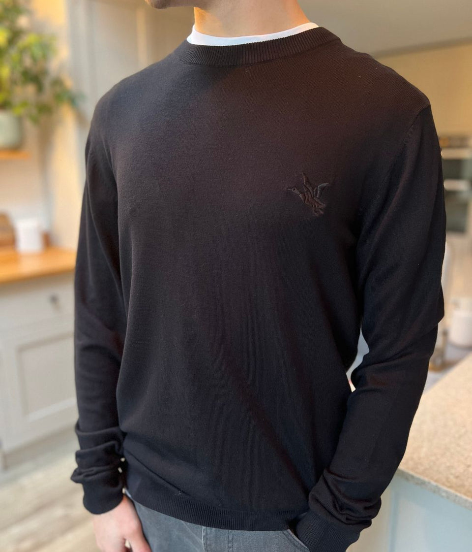 Black Fine Knit Crew Neck Jumper