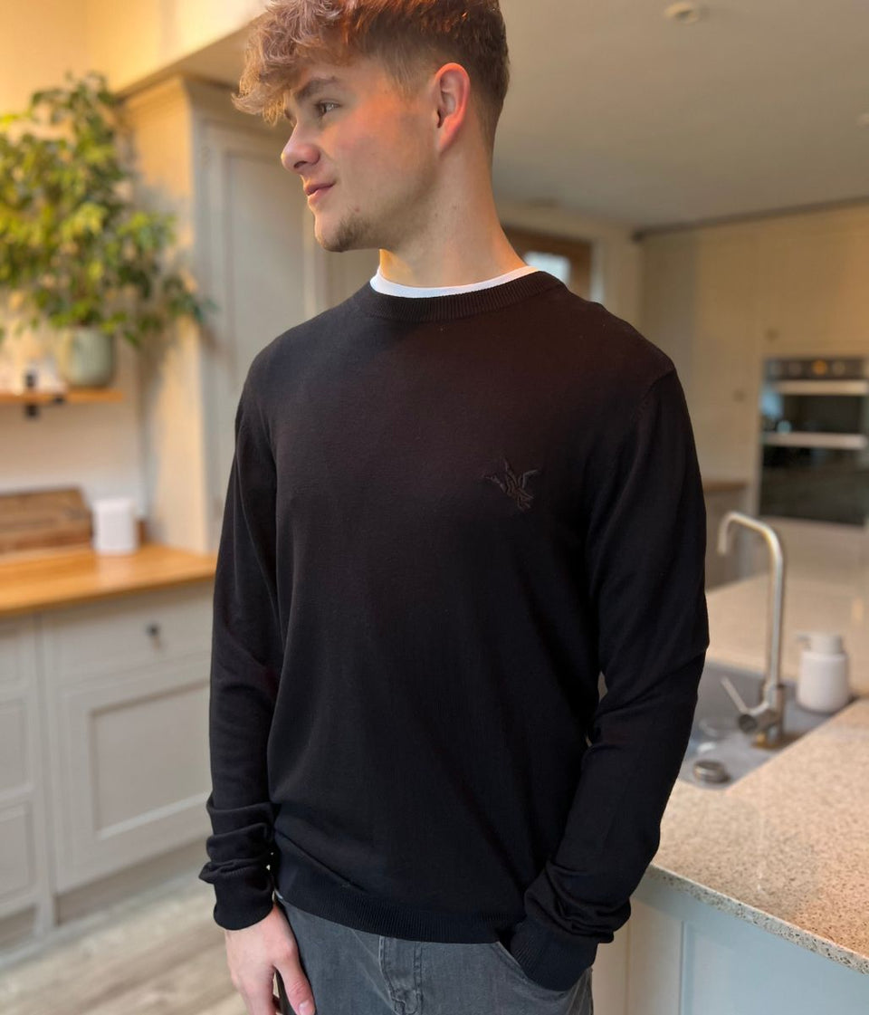 Black Fine Knit Crew Neck Jumper