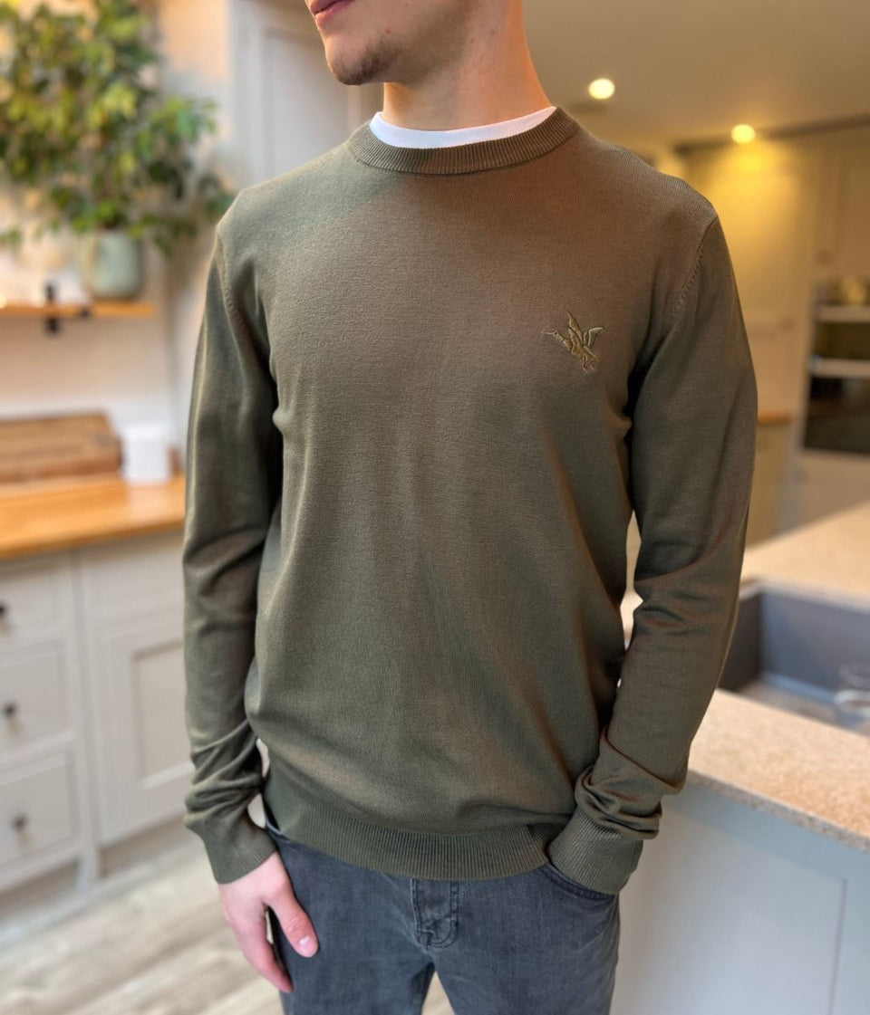 Khaki Fine Knit Crew Neck Jumper