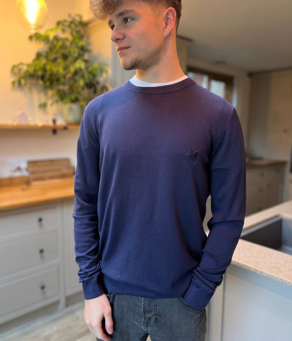 Blue Fine Knit Crew Neck Jumper