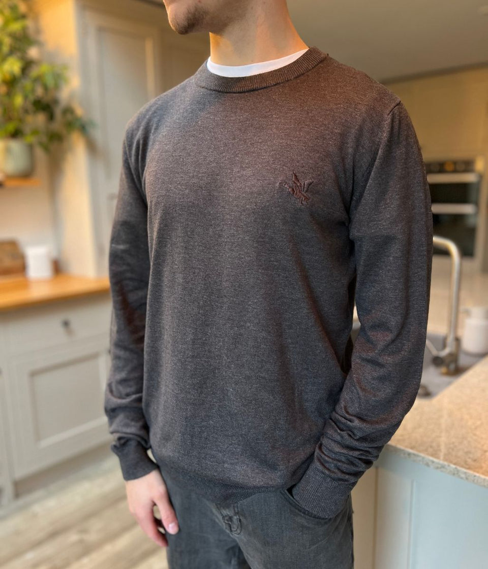 Dark Grey Fine Knit Crew Neck Jumper