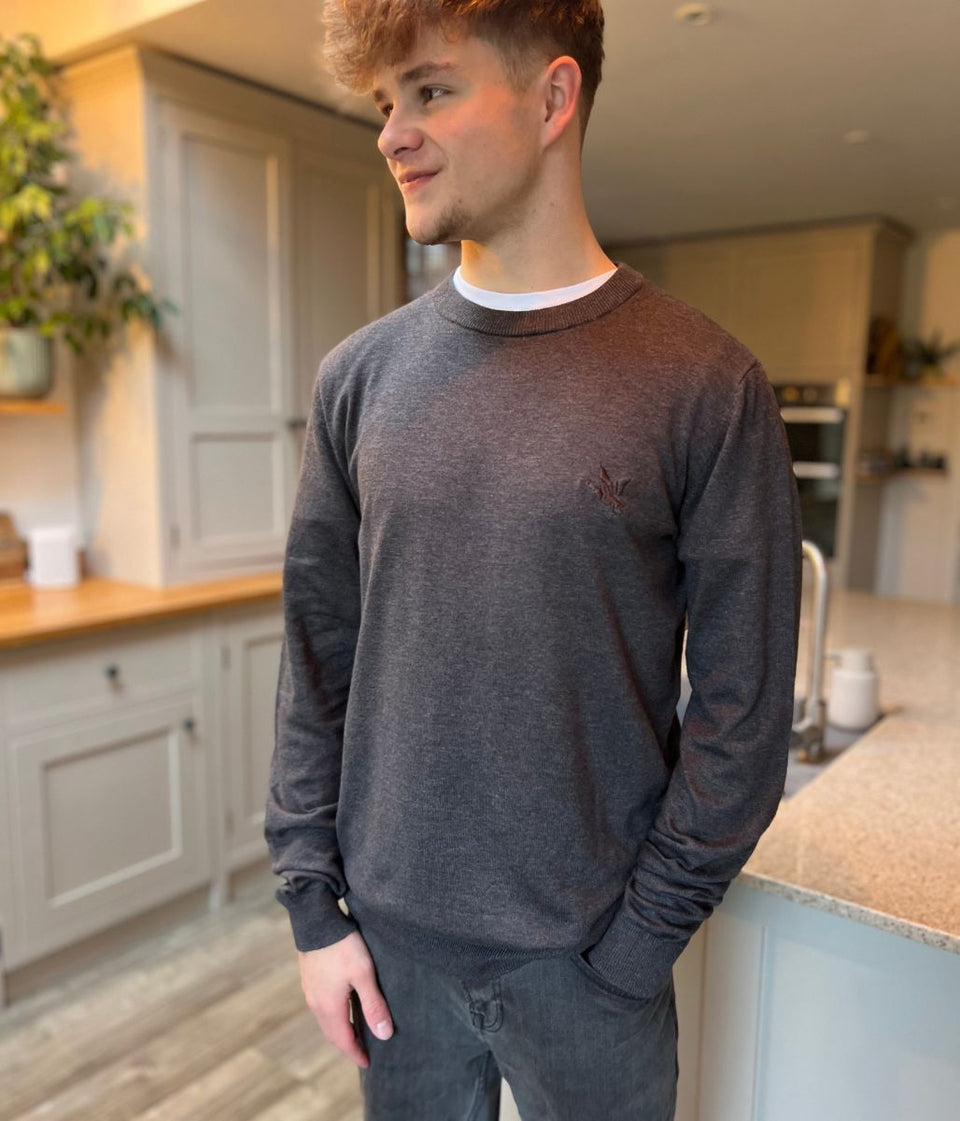 Dark Grey Fine Knit Crew Neck Jumper
