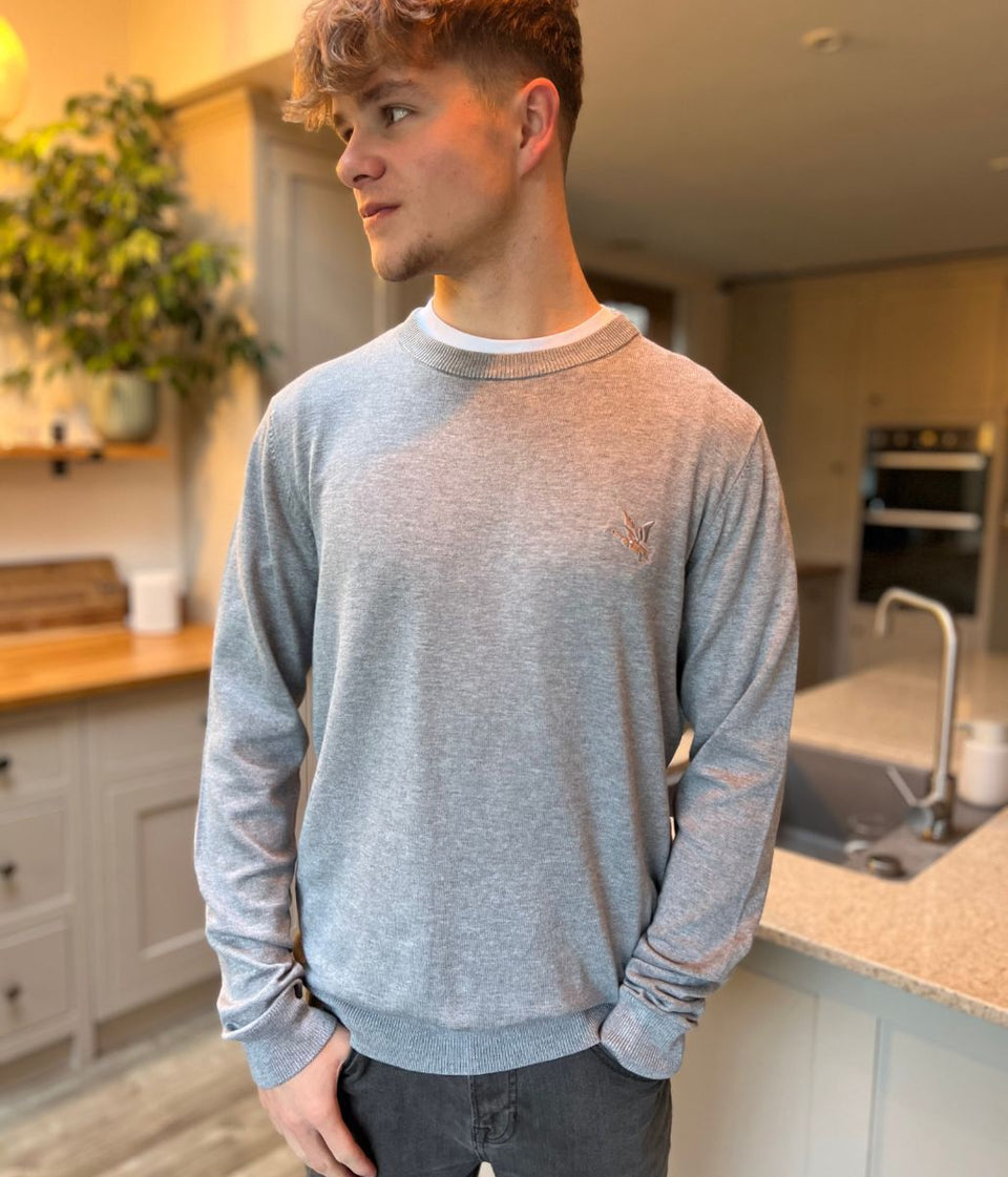 Light Grey Fine Knit Crew Neck Jumper