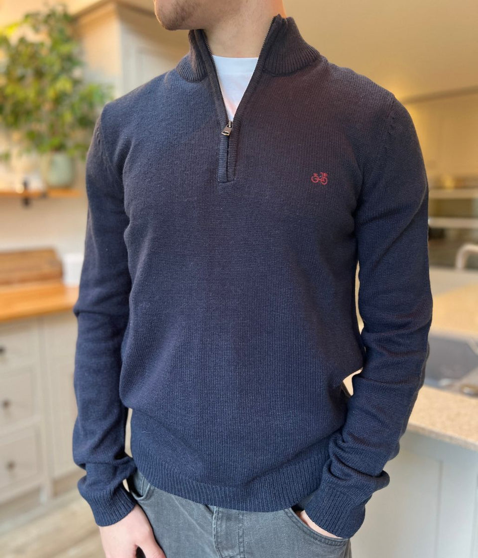 Navy 1/4 Zip Wool Blend Knitted Jumper