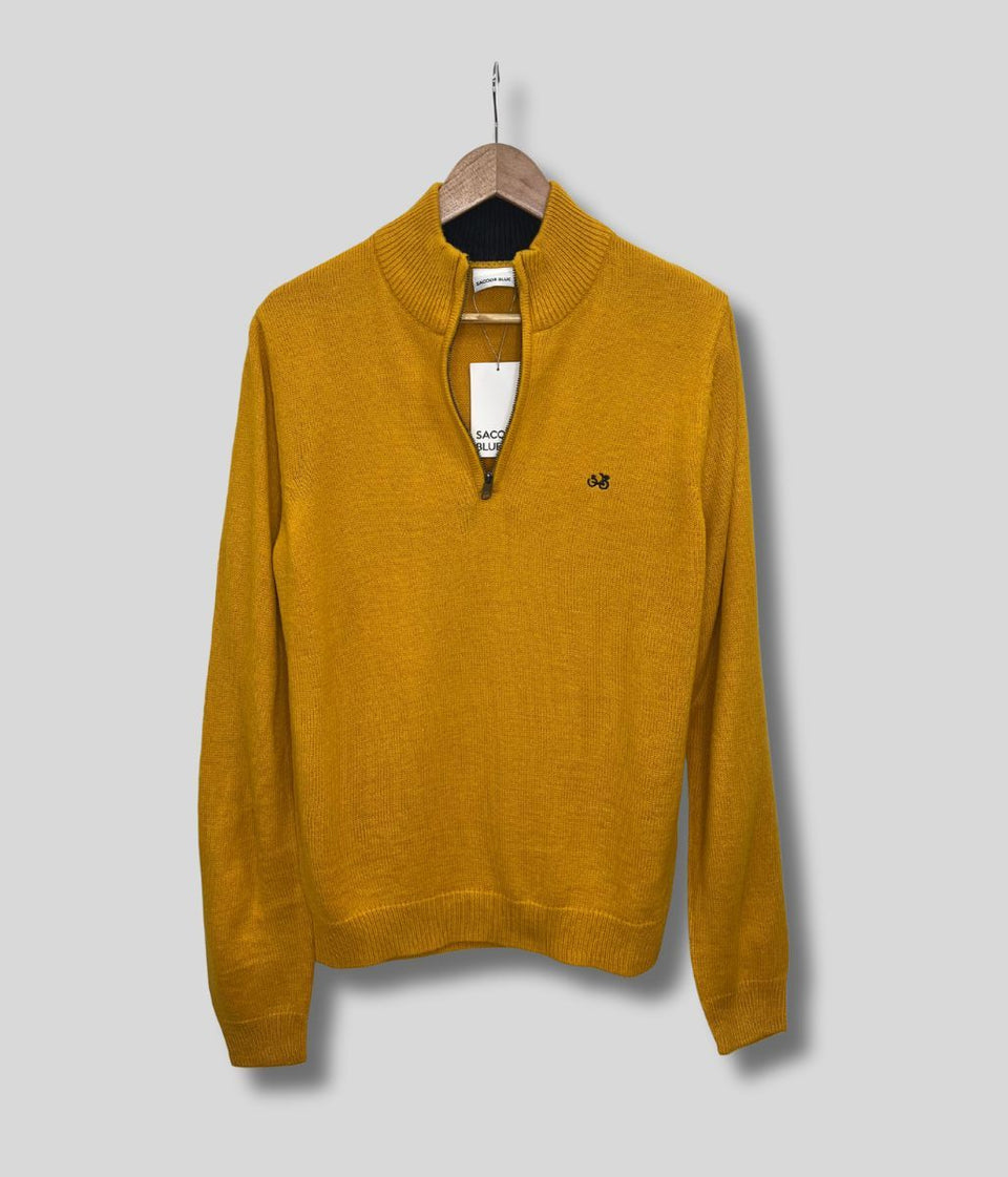 Yellow 1/4 Zip Wool Blend Knitted Jumper