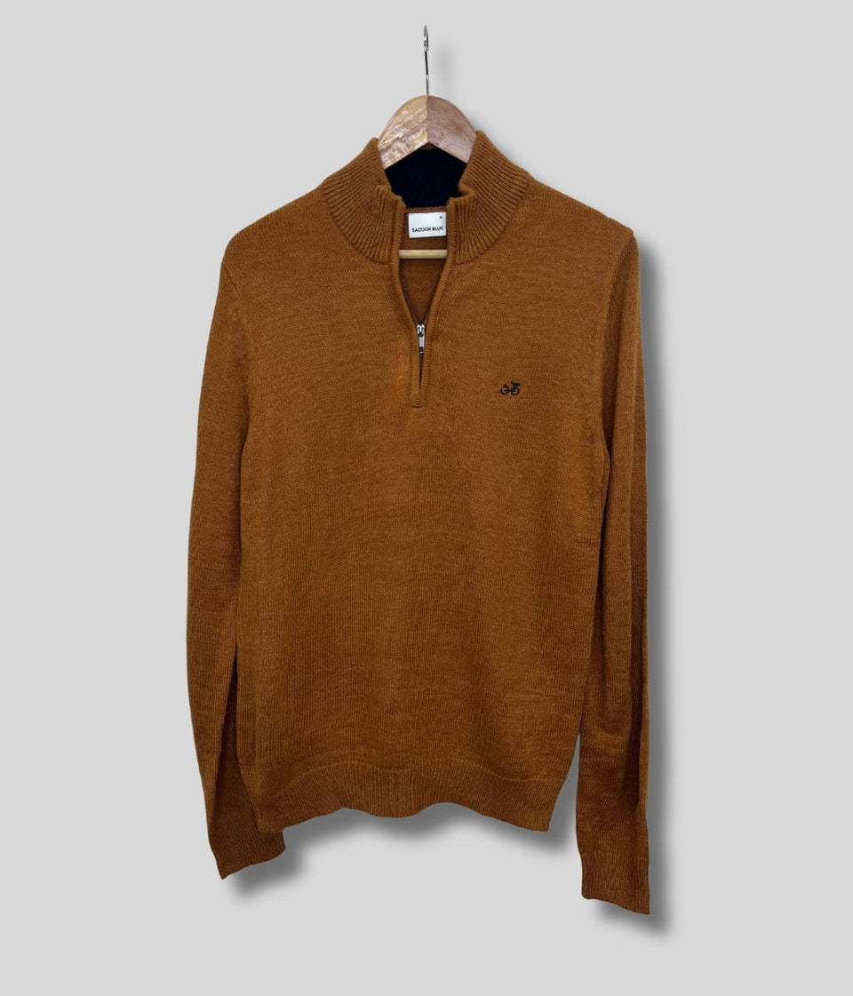 Rust 1/4 Zip Wool Blend Knitted Jumper