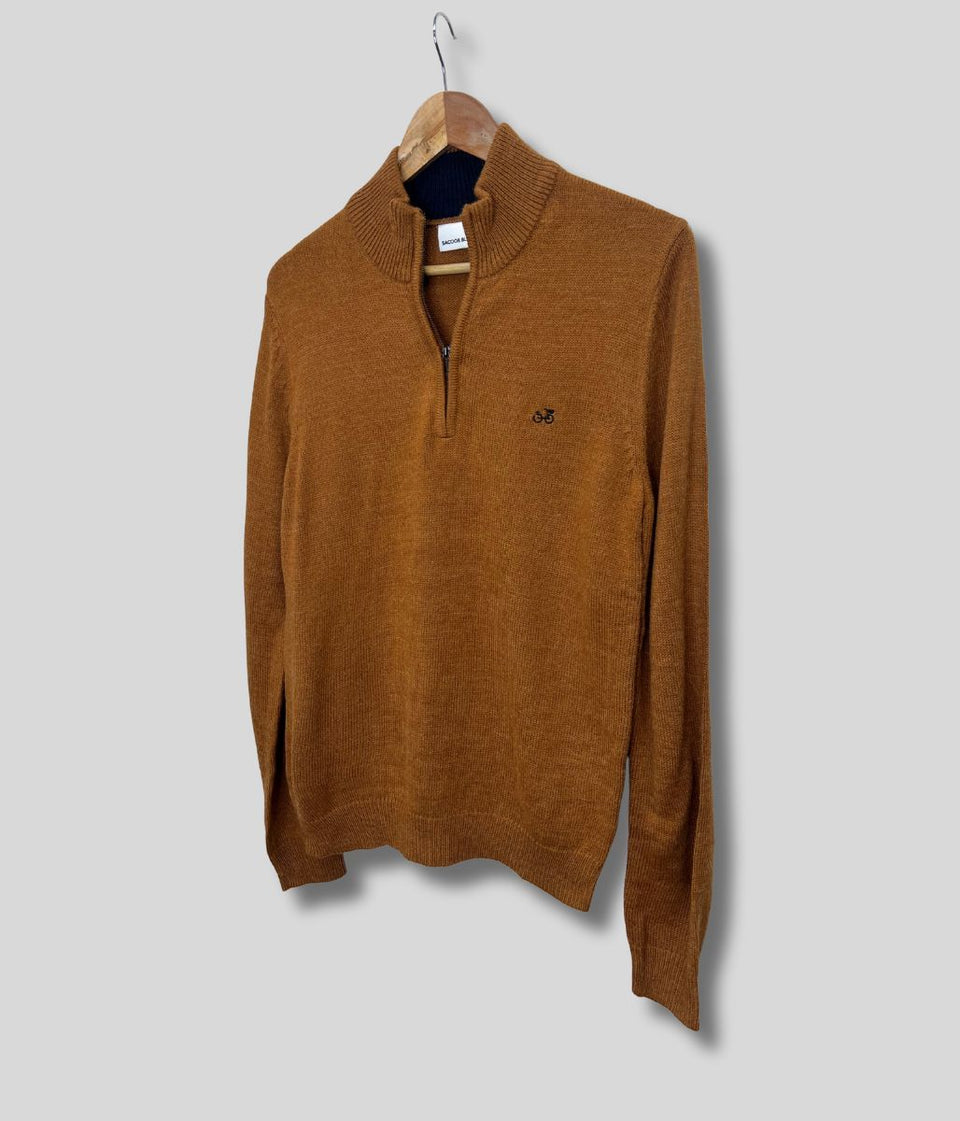Rust 1/4 Zip Wool Blend Knitted Jumper