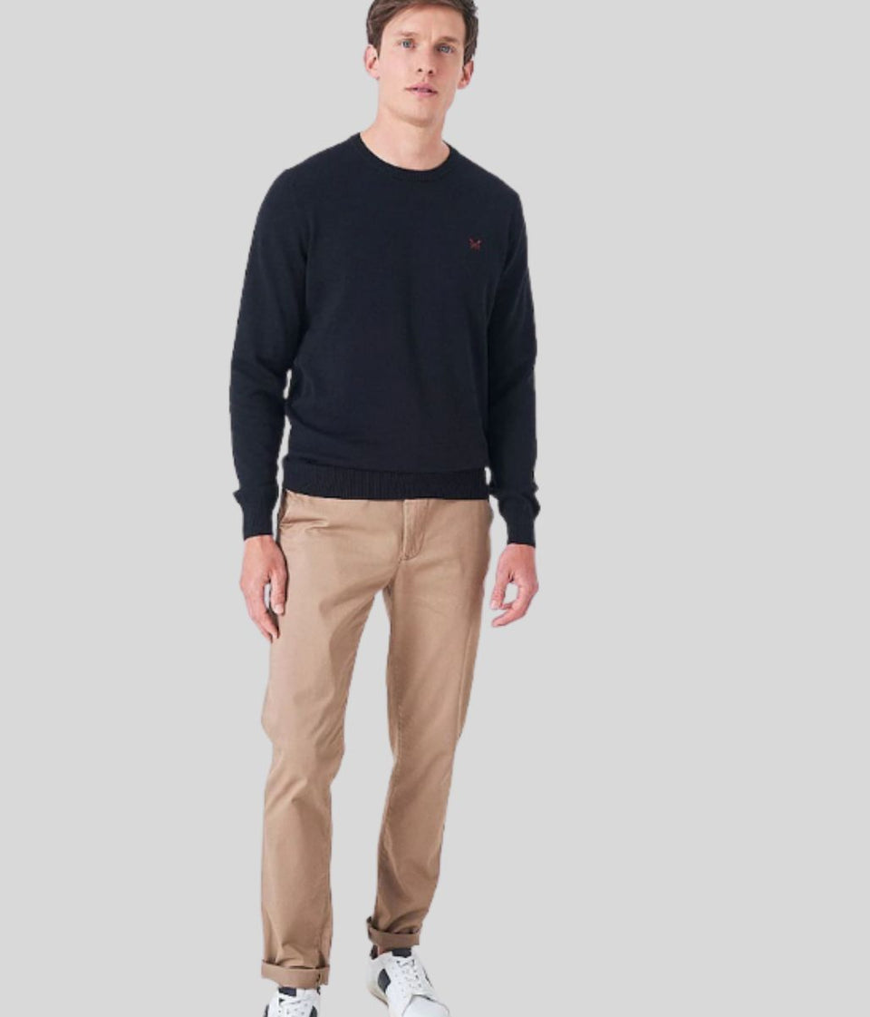 Black Mens Cotton Crew Neck Logo Jumper