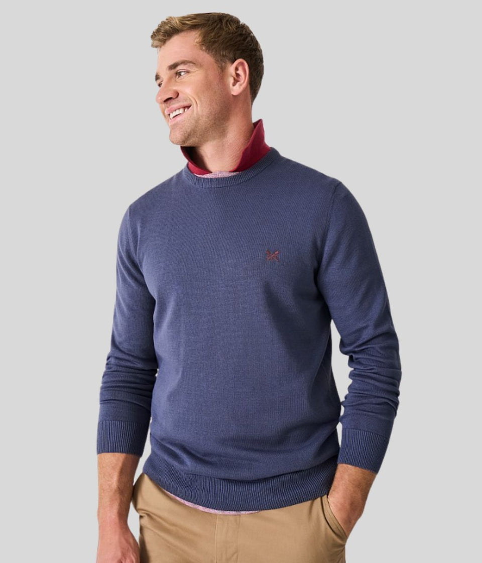Slate Blue Mens Cotton Crew Neck Logo Jumper