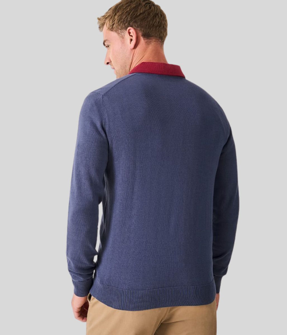 Slate Blue Mens Cotton Crew Neck Logo Jumper