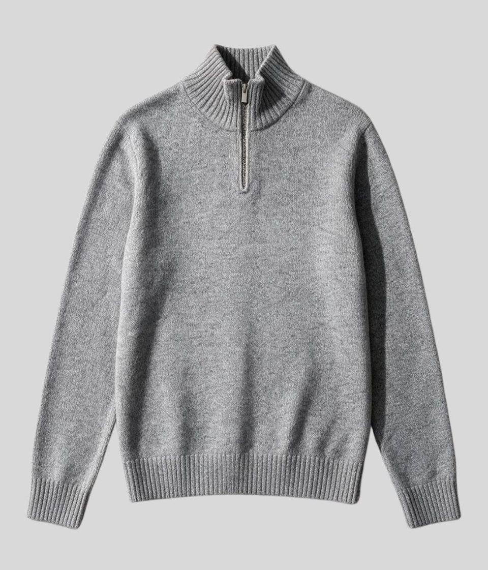 Mens Light Grey Lambswool Blend Half Zip Jumper
