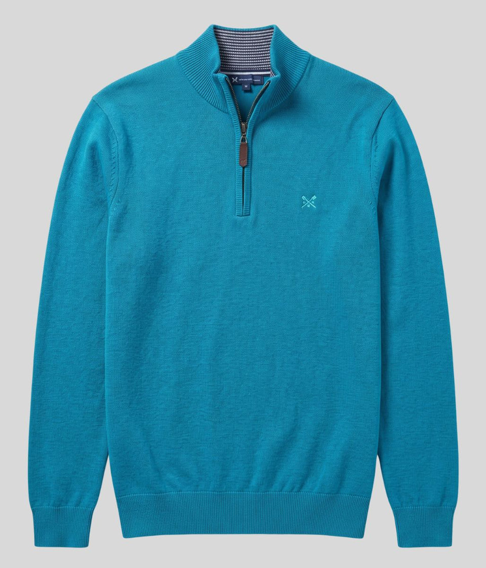 Turquoise Mens Cotton Half Zip Jumper