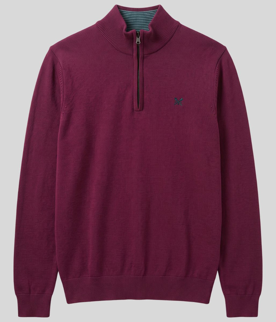 Dark Fuschia Mens Cotton Half Zip Jumper
