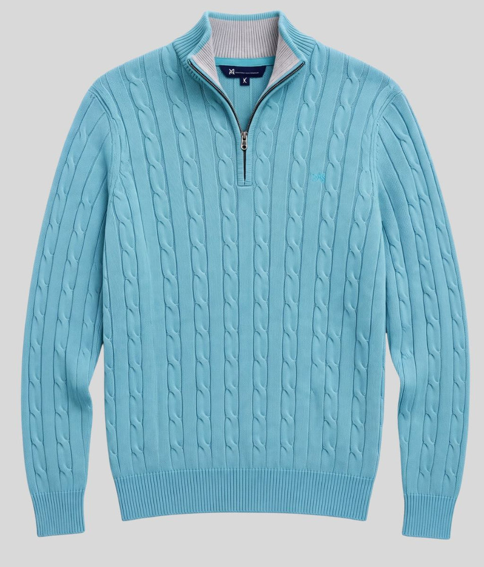 Turquoise Mens Oarsman Cotton Half Zip Jumper