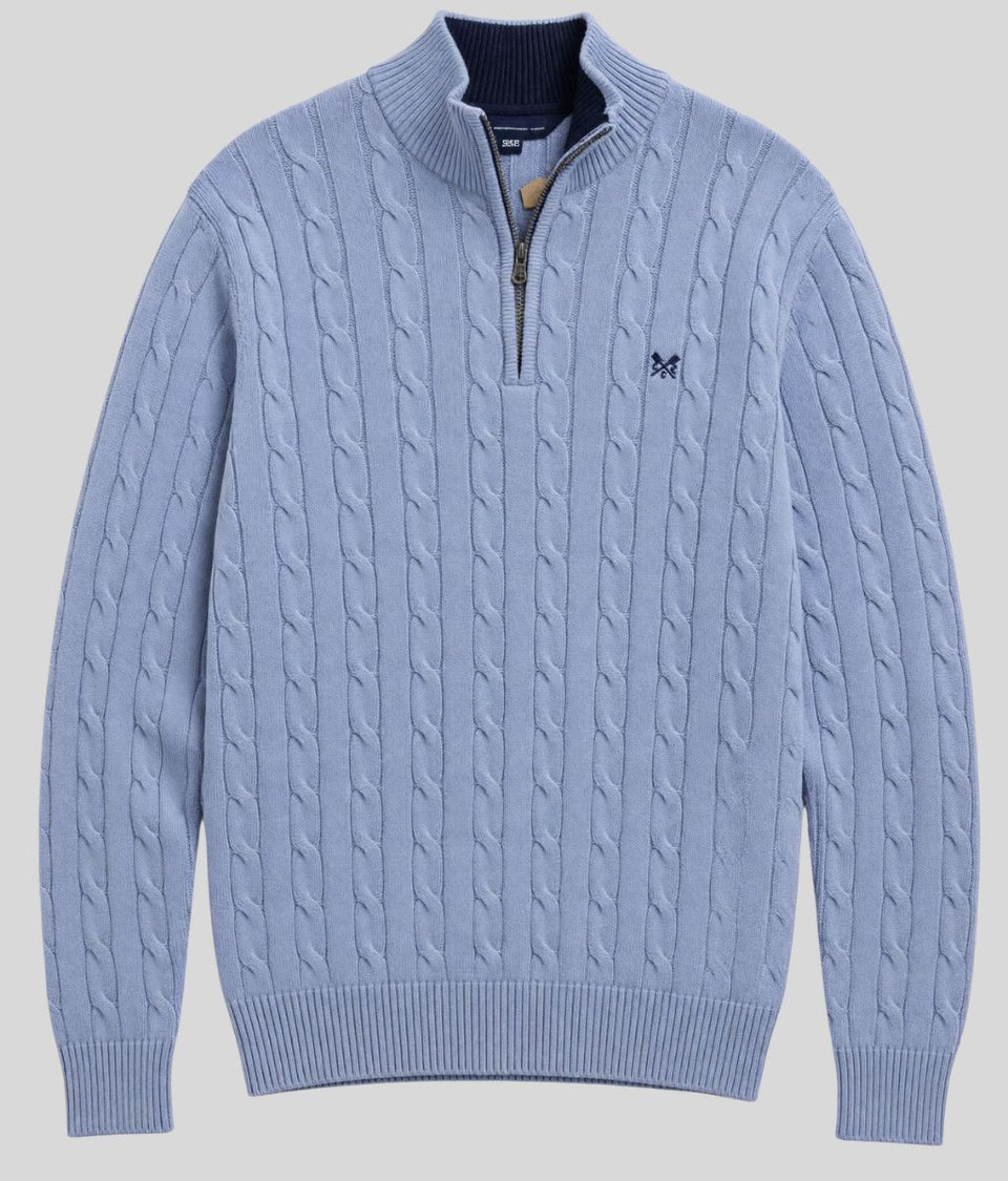 Blue Marl Mens Oarsman Cotton Half Zip Jumper