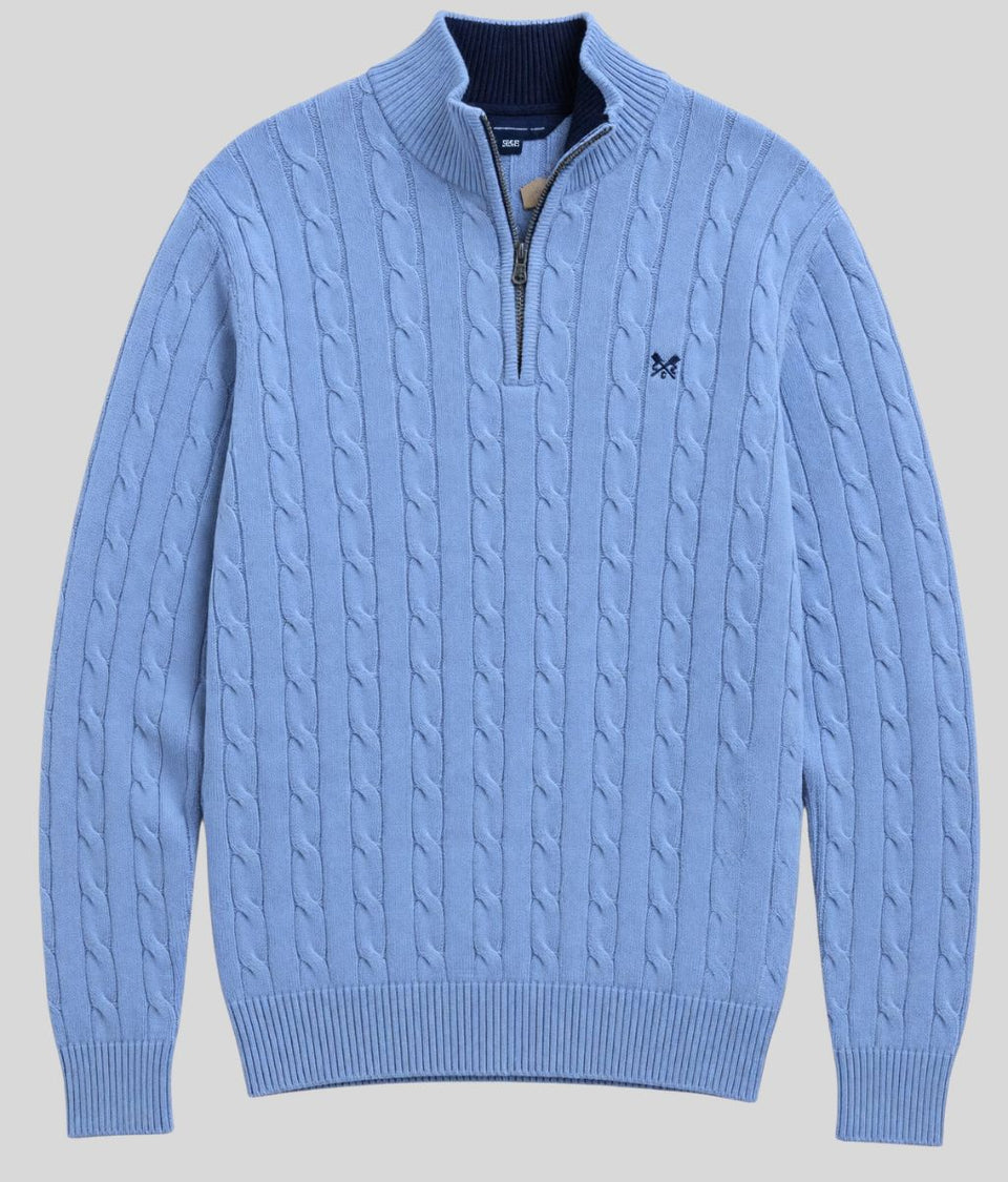 Mid Blue Mens Oarsman Cotton Half Zip Jumper