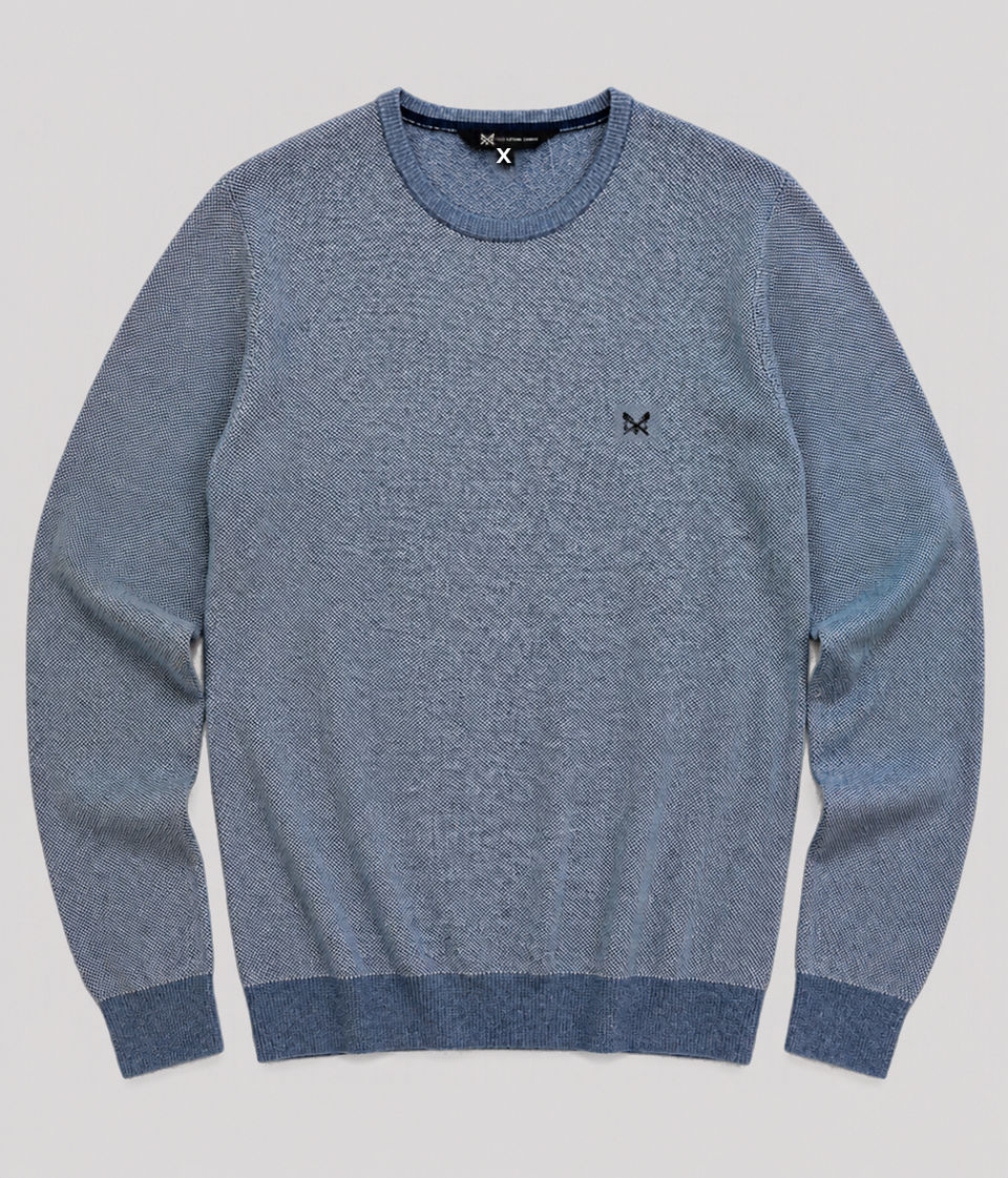 Blue Cotton Mens Textured Knit Jumper