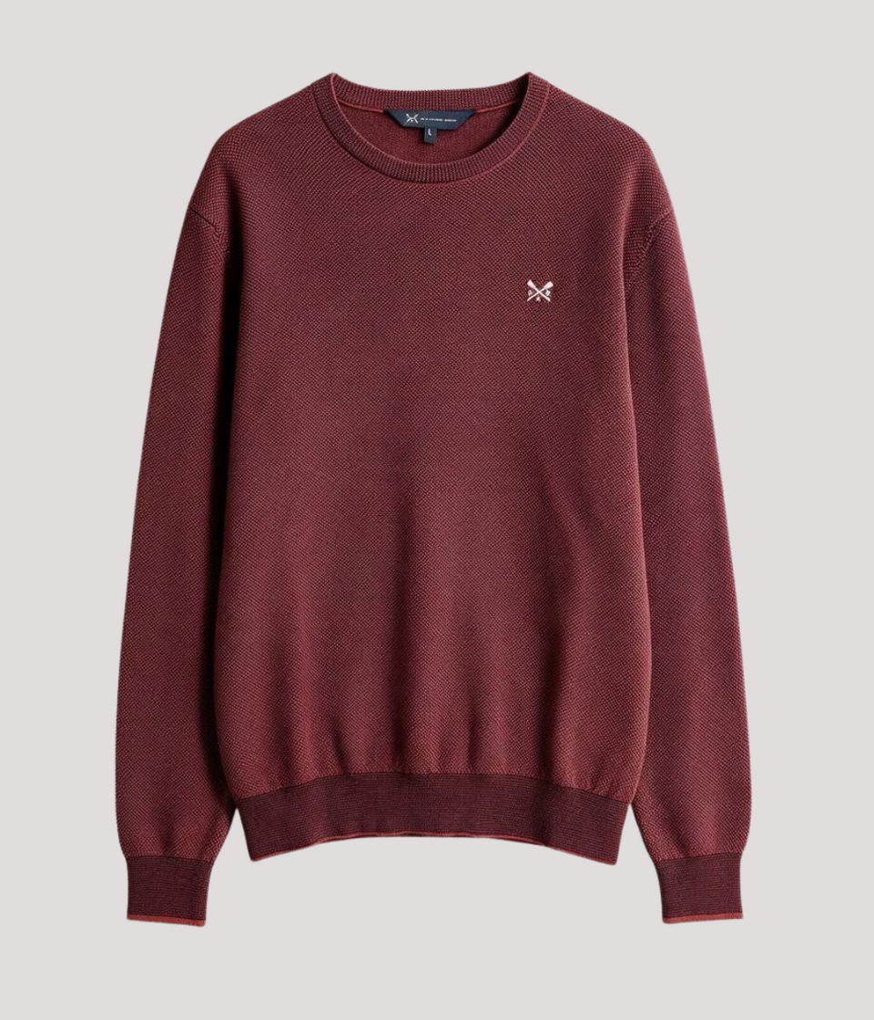 Burgundy Cotton Mens Textured Knit Jumper