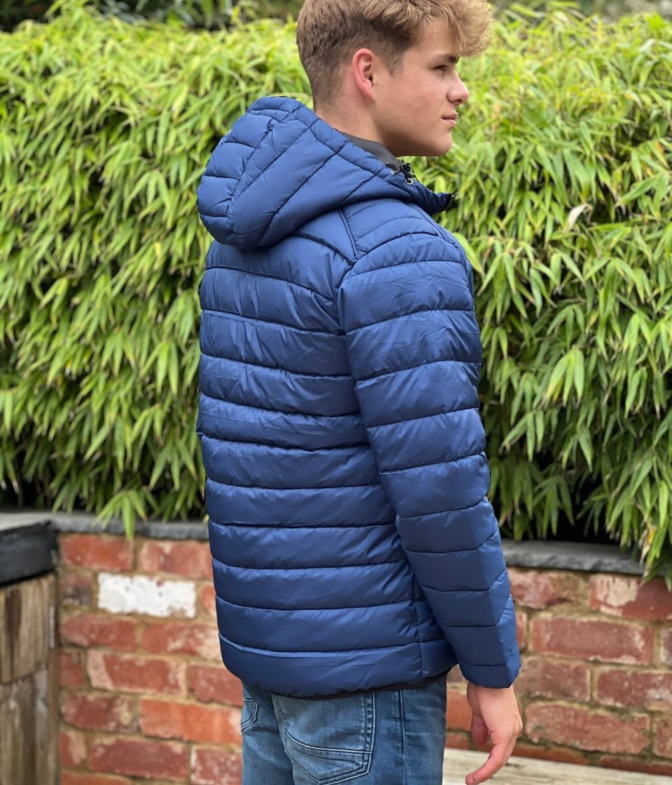 Blue Men's Hooded Padded Coat