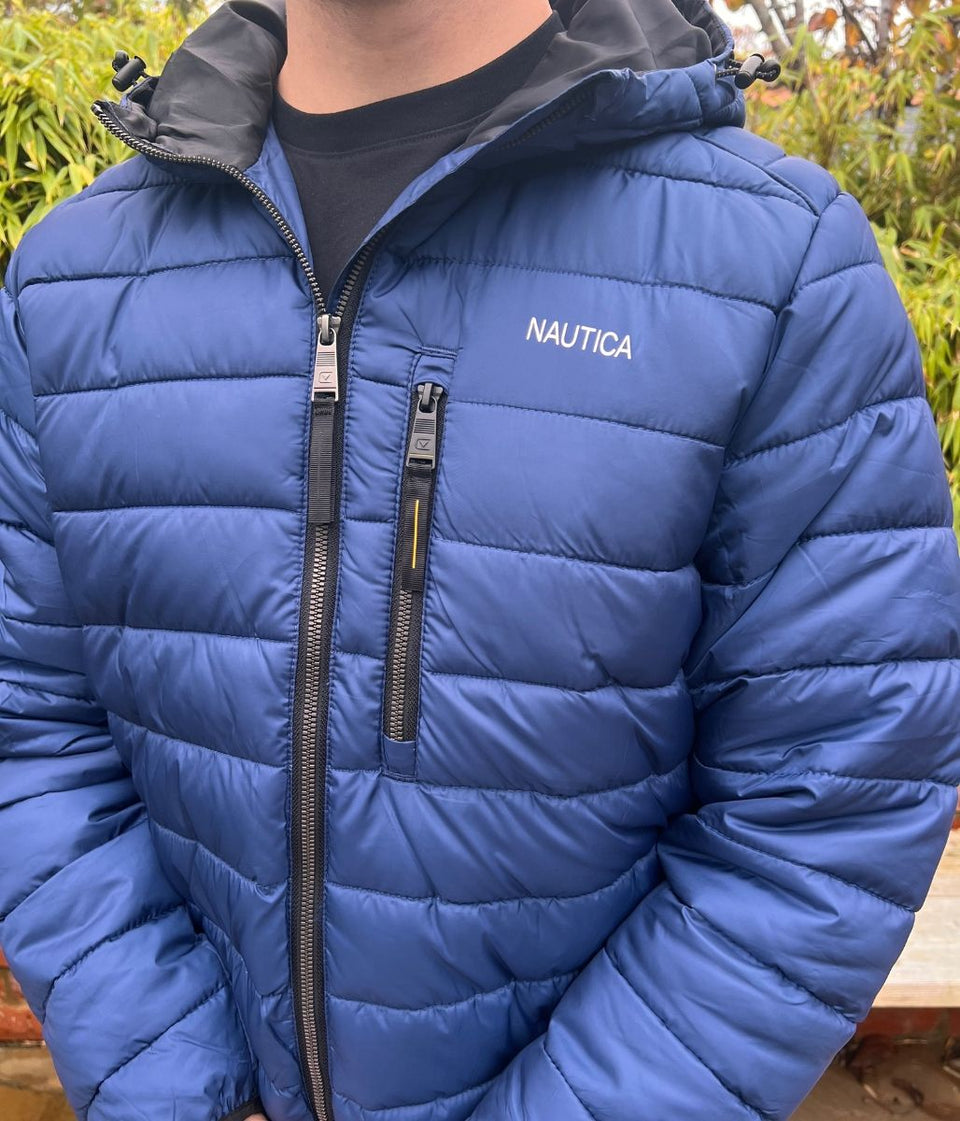 Blue Men's Hooded Padded Coat