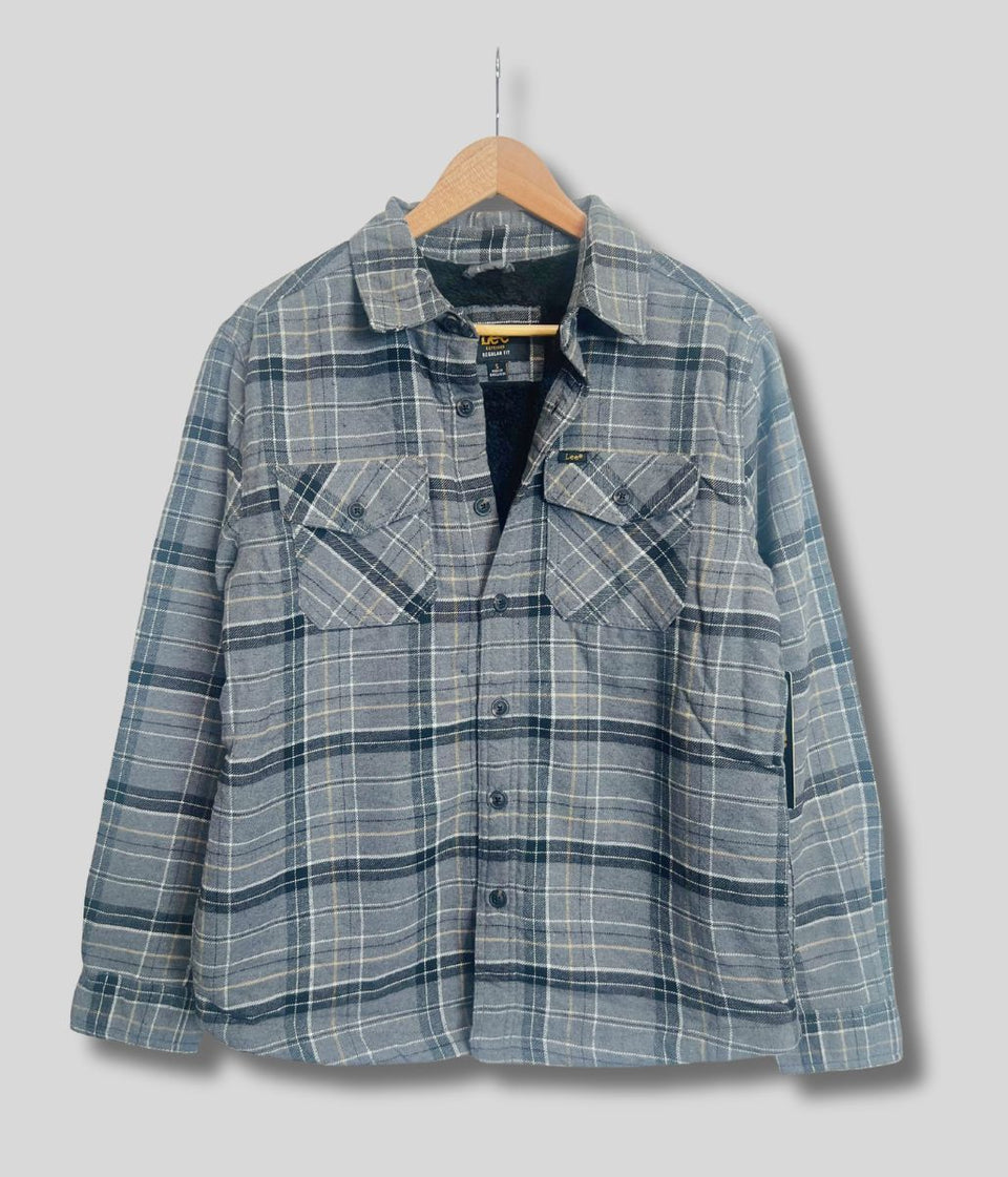 Mens Charcoal Fleece Lined Check Shacket